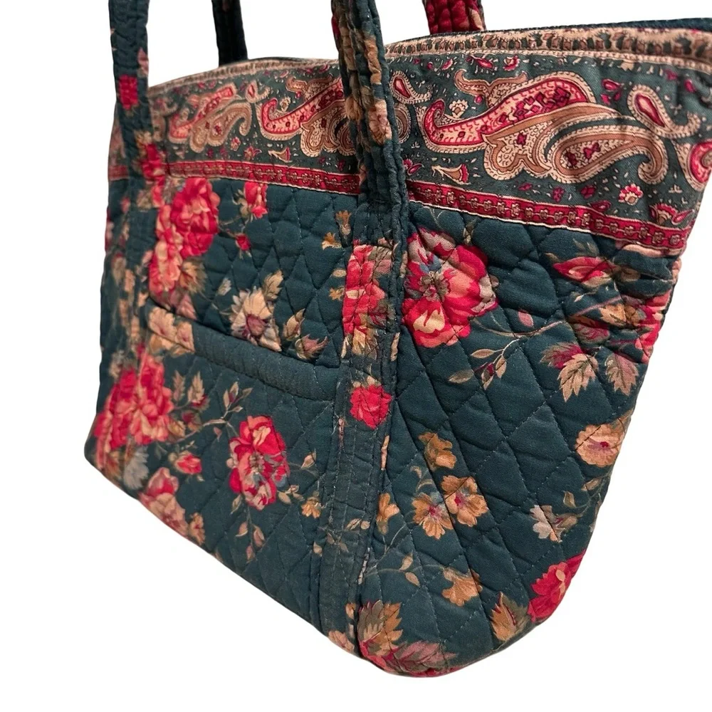 80s Vintage Vera Bradley Greenbriar Red Roses Quilted Floral Tote Shoulder Bag